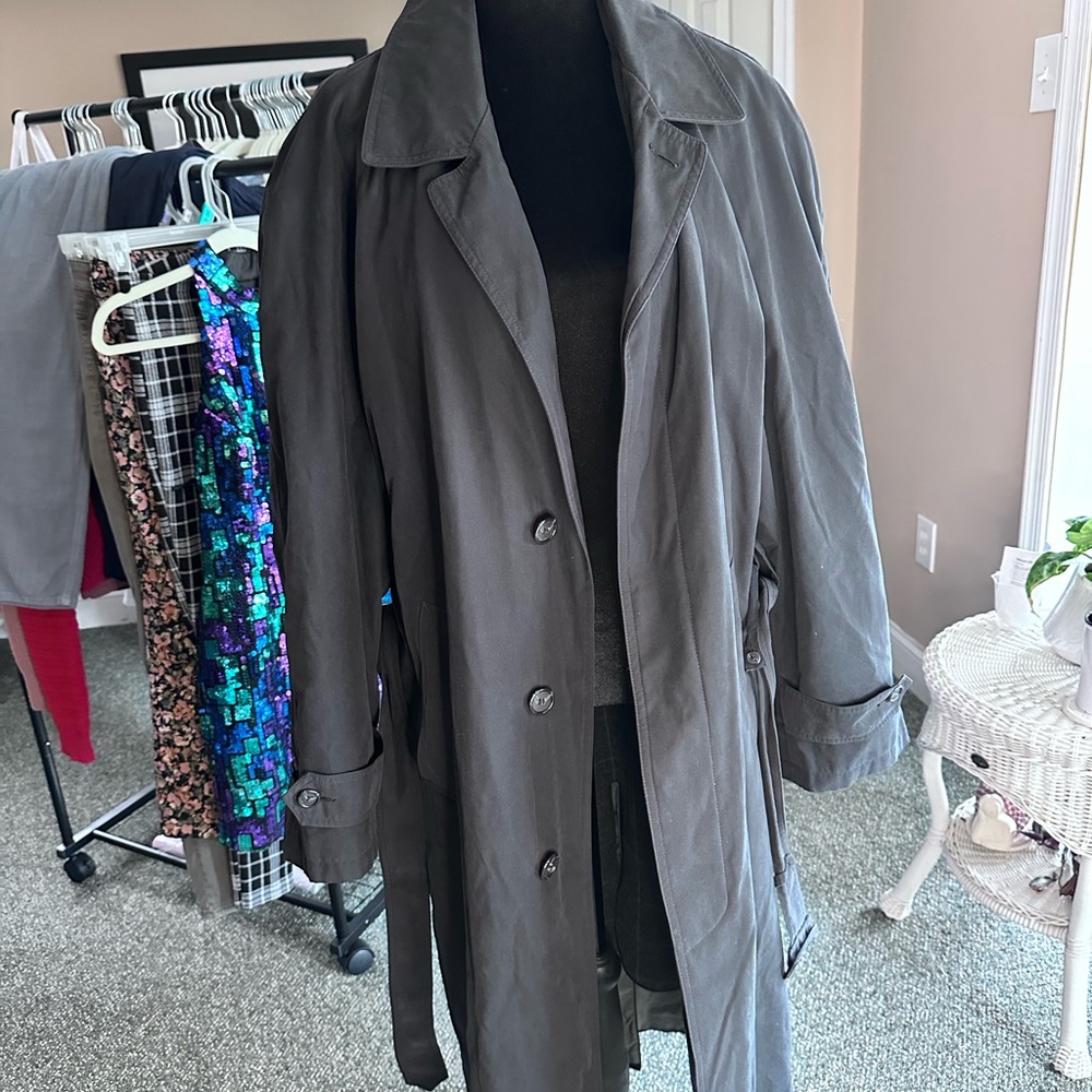 Bill Blass Menswear Classic Long Men’s Trench Coat - Charcoal Gray